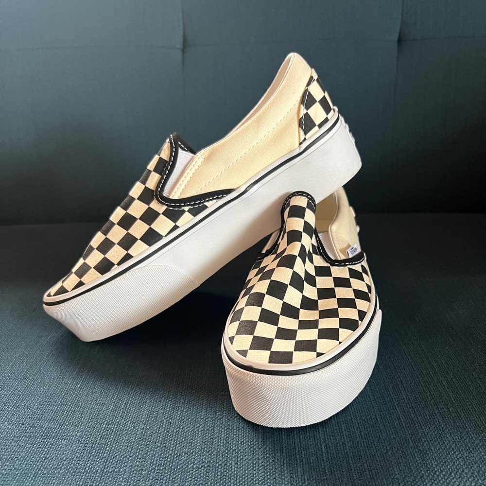 Vans Classic Slip-On Stackform Platform Sneakers Black & White Checkerboard